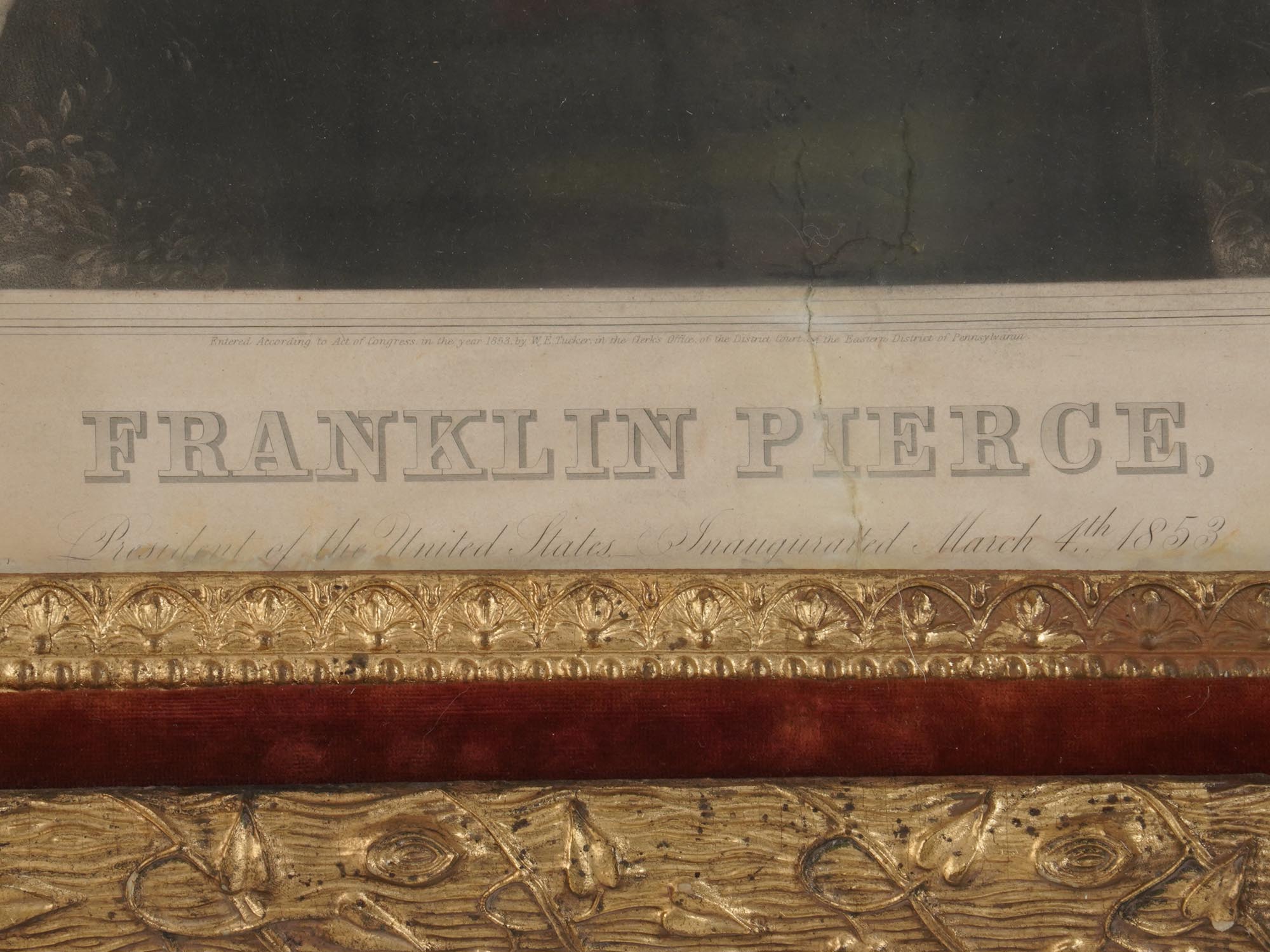ANTIQUE AMERICAN FRANKLIN PIERCE PRINT, 19TH C. PIC-3